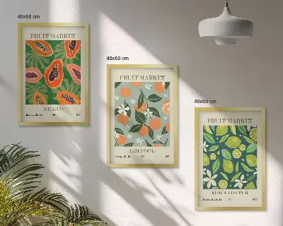 Vintage Poster mit Früchten 3er-Set inklusive Rahmen