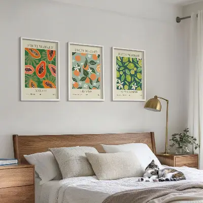 Vintage Poster mit Früchten 3er-Set inklusive Rahmen