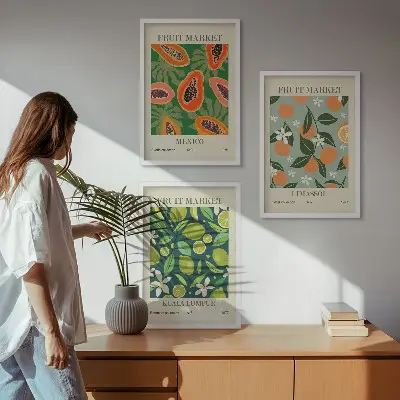 Vintage Poster mit Früchten 3er-Set inklusive Rahmen
