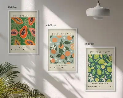 Vintage Poster mit Früchten 3er-Set inklusive Rahmen