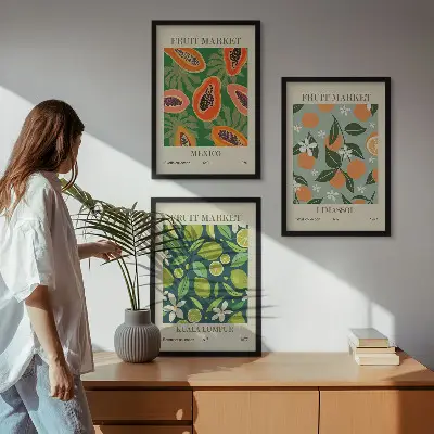 Vintage Poster mit Früchten 3er-Set inklusive Rahmen