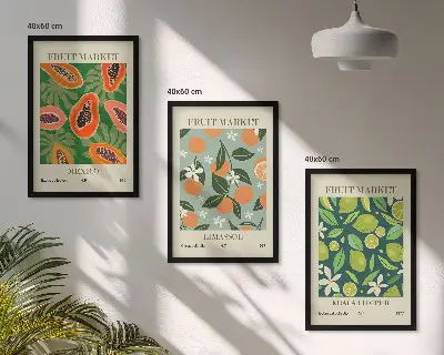 Vintage Poster mit Früchten 3er-Set inklusive Rahmen