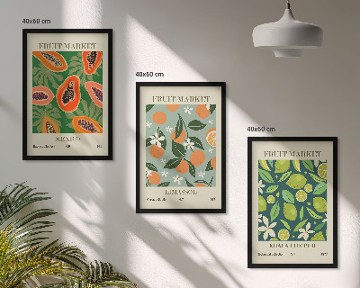 Bilder-3er-set mit rahmen Vintage-Poster mit Früchten