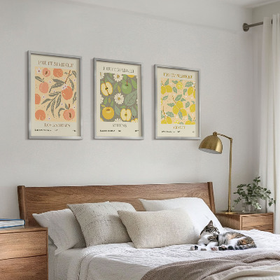 Gerahmtes bilderset Retro-Poster mit Fruchtmustern