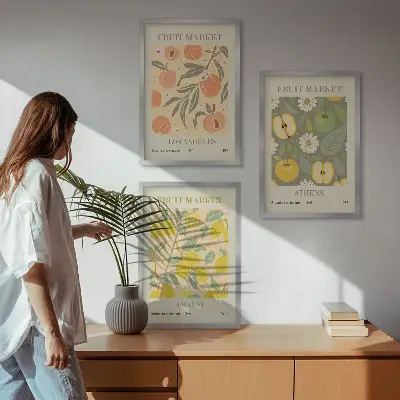Gerahmtes Bilderset Retro-Poster mit Fruchtmotiven