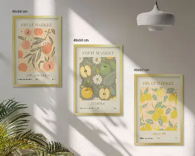 Gerahmtes Bilderset Retro-Poster mit Fruchtmotiven