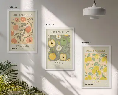 Gerahmtes Bilderset Retro-Poster mit Fruchtmotiven