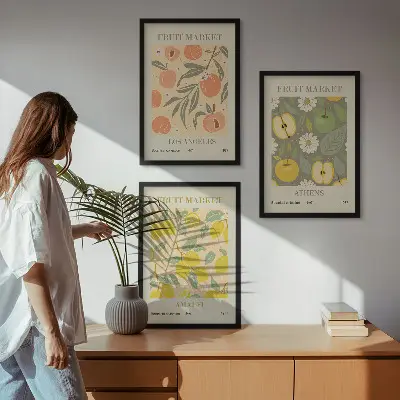 Gerahmtes Bilderset Retro-Poster mit Fruchtmotiven