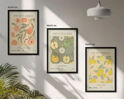 Gerahmtes Bilderset Retro-Poster mit Fruchtmotiven