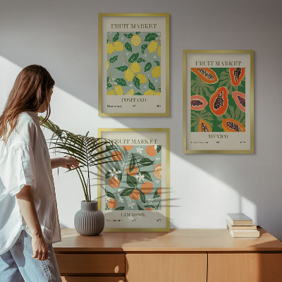 Gerahmtes bilderset Fruchtposter Zitronen Papayas