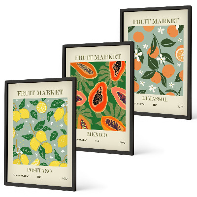 Gerahmtes bilderset Fruchtposter Zitronen Papayas