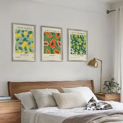 3er-Set Wandbilder mit Rahmen mit fruchtigem Zitronen- und Papayamuster