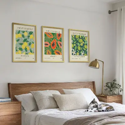 3er-Set Wandbilder mit Rahmen mit fruchtigem Zitronen- und Papayamuster