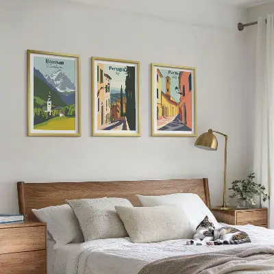 Gerahmtes Bilderset mit Berglandschaften und italienischen Motiven