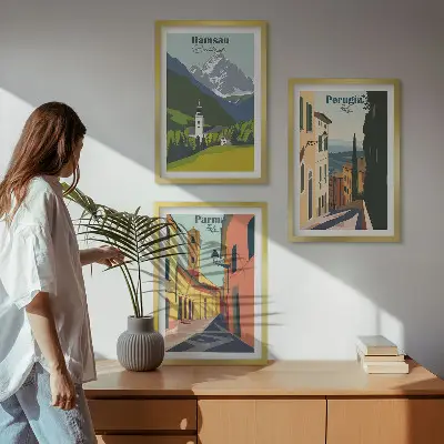 Gerahmtes Bilderset mit Berglandschaften und italienischen Motiven