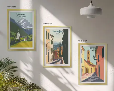 Gerahmtes Bilderset mit Berglandschaften und italienischen Motiven