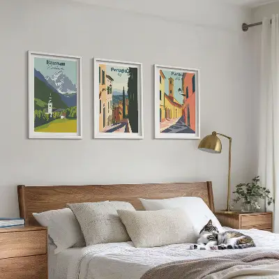 Gerahmtes Bilderset mit Berglandschaften und italienischen Motiven