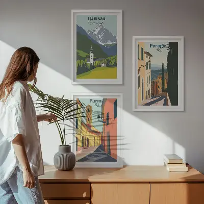Gerahmtes Bilderset mit Berglandschaften und italienischen Motiven