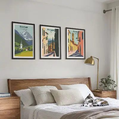 Gerahmtes Bilderset mit Berglandschaften und italienischen Motiven