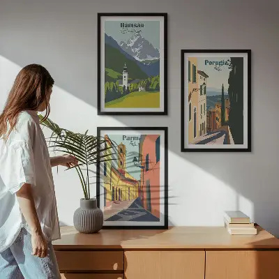 Gerahmtes Bilderset mit Berglandschaften und italienischen Motiven