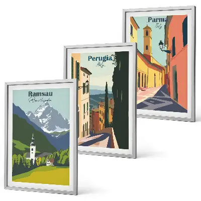 Gerahmtes Bilderset mit Berglandschaften und italienischen Motiven
