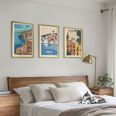 Bilder-3er-set mit rahmen Stadtlandschaften mit Gebäuden