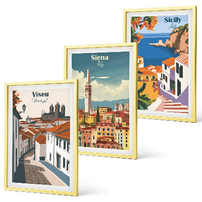 Gerahmtes bilderset Retro-Illustrationen von Weltstädten