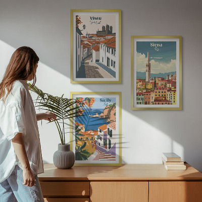 Gerahmtes bilderset Retro-Illustrationen von Weltstädten