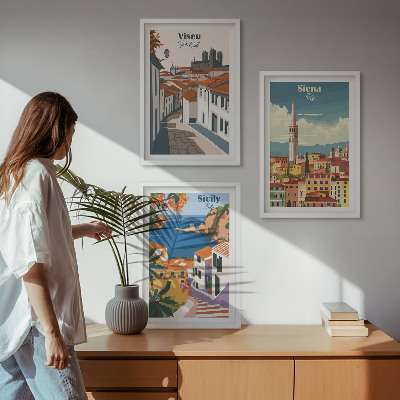 Gerahmtes bilderset Retro-Illustrationen von Weltstädten