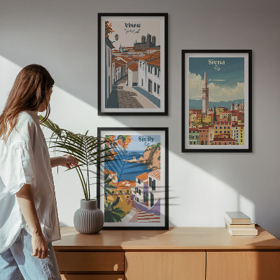 Gerahmtes bilderset Retro-Illustrationen von Weltstädten