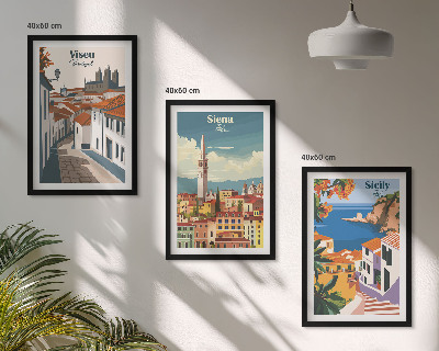 Gerahmtes bilderset Retro-Illustrationen von Weltstädten