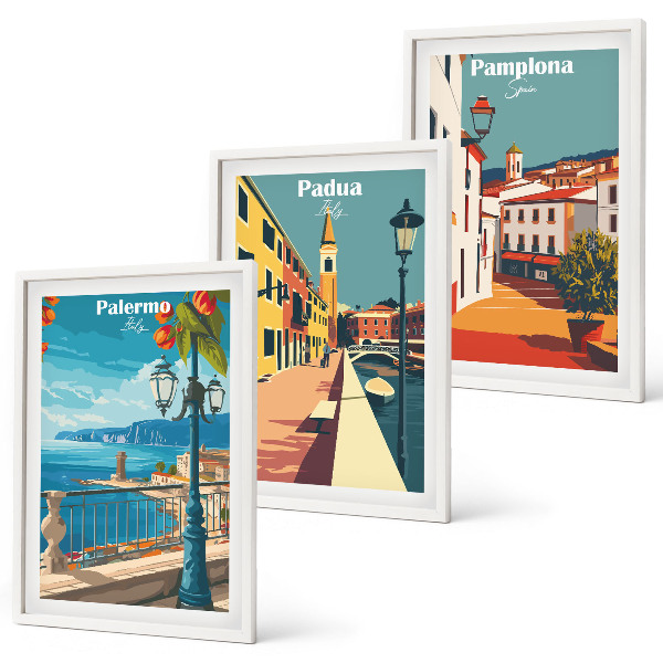 Gerahmtes bilderset Retro-Stadtillustrationen