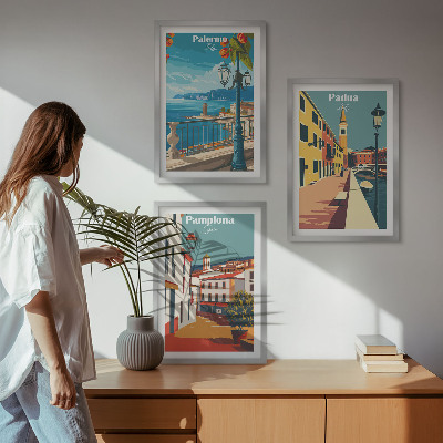 Gerahmtes bilderset Retro-Stadtillustrationen