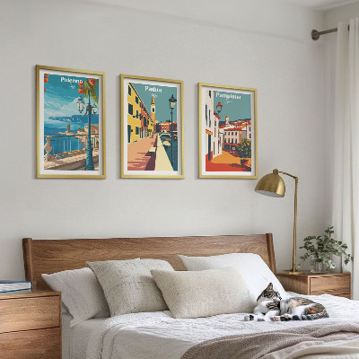 Gerahmtes bilderset Retro-Stadtillustrationen