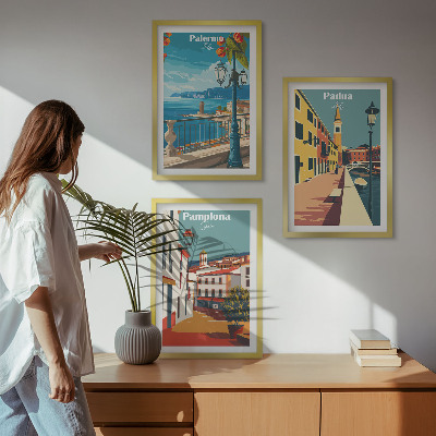 Gerahmtes bilderset Retro-Stadtillustrationen