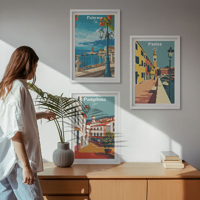 Gerahmtes bilderset Retro-Stadtillustrationen