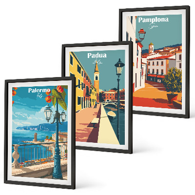 Gerahmtes bilderset Retro-Stadtillustrationen