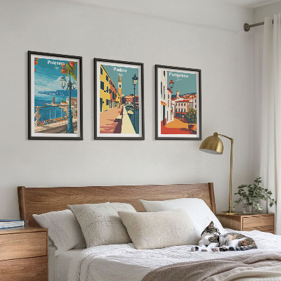 Gerahmtes bilderset Retro-Stadtillustrationen