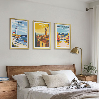 Gerahmtes bilderset Ansichten von Orten am Meer und von Städten