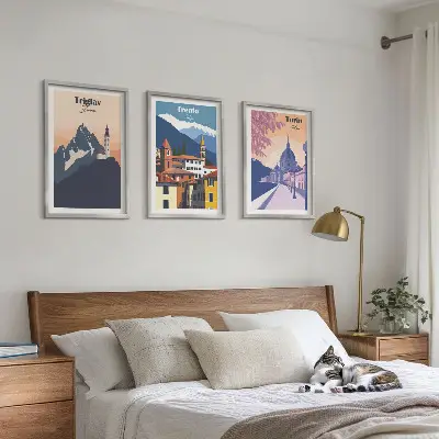 Retro-Illustrationen zur Bergarchitektur 3er-Set Bilder mit Rahmen