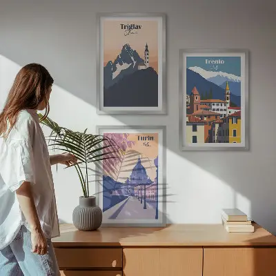 Retro-Illustrationen zur Bergarchitektur 3er-Set Bilder mit Rahmen