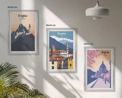 Retro-Illustrationen zur Bergarchitektur 3er-Set Bilder mit Rahmen