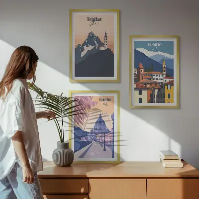 Retro-Illustrationen zur Bergarchitektur 3er-Set Bilder mit Rahmen