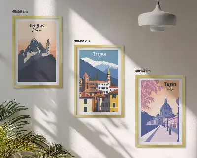 Retro-Illustrationen zur Bergarchitektur 3er-Set Bilder mit Rahmen
