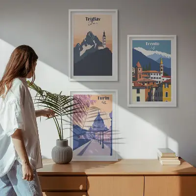 Retro-Illustrationen zur Bergarchitektur 3er-Set Bilder mit Rahmen