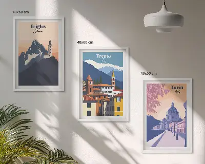 Retro-Illustrationen zur Bergarchitektur 3er-Set Bilder mit Rahmen