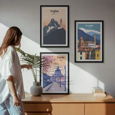 Retro-Illustrationen zur Bergarchitektur 3er-Set Bilder mit Rahmen