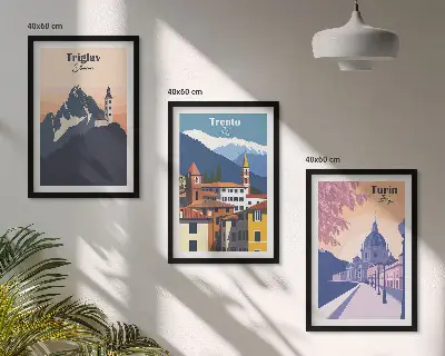 Retro-Illustrationen zur Bergarchitektur 3er-Set Bilder mit Rahmen