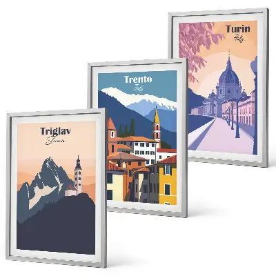 Retro-Illustrationen zur Bergarchitektur 3er-Set Bilder mit Rahmen