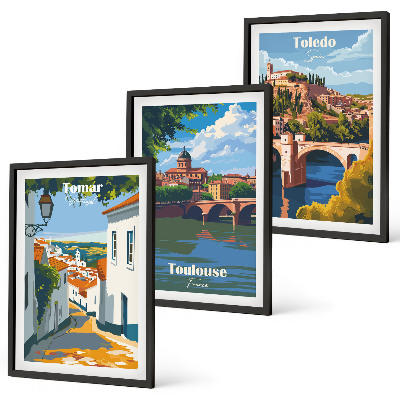 Gerahmtes bilderset Retro-Stadtgrafiken